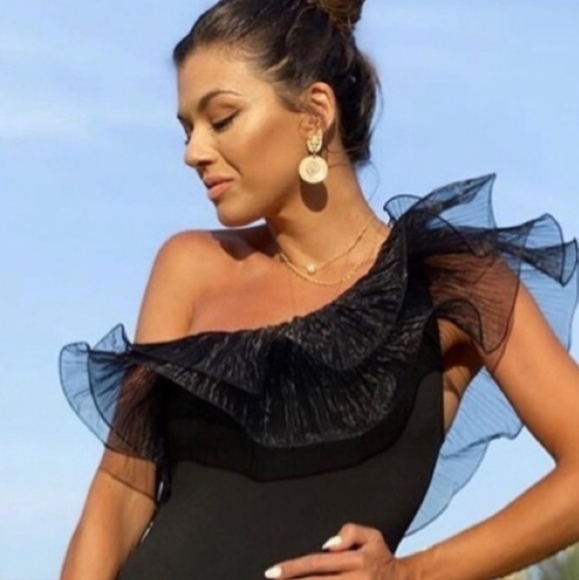 New Zara Organza Asymmetric Blogger Fave Black Mini Dress NWT Size Medium - Picture 8 of 17